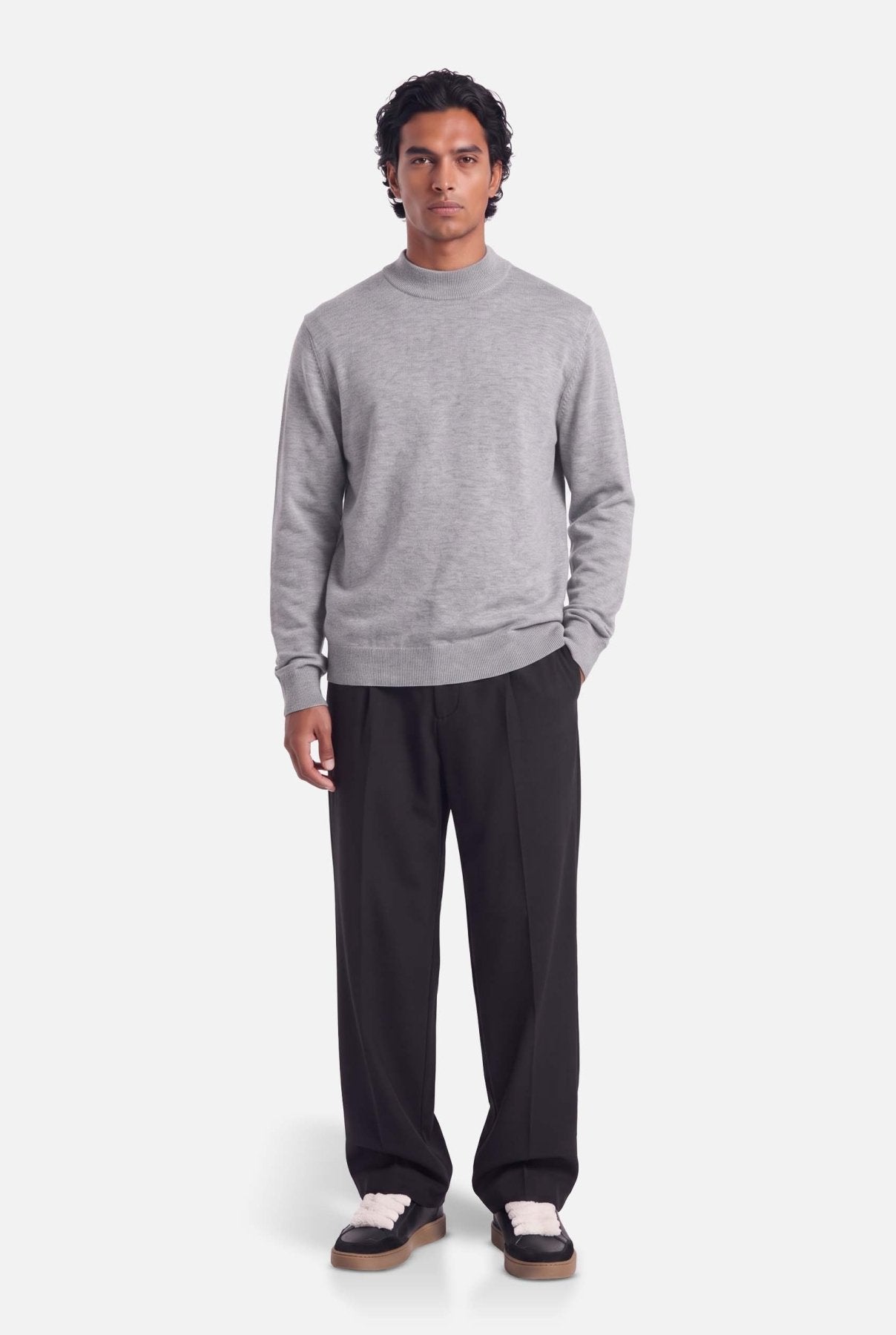 Feno | Fine Mockneck Knit | Melange Grey - Knitwear Don't Waste Culture
