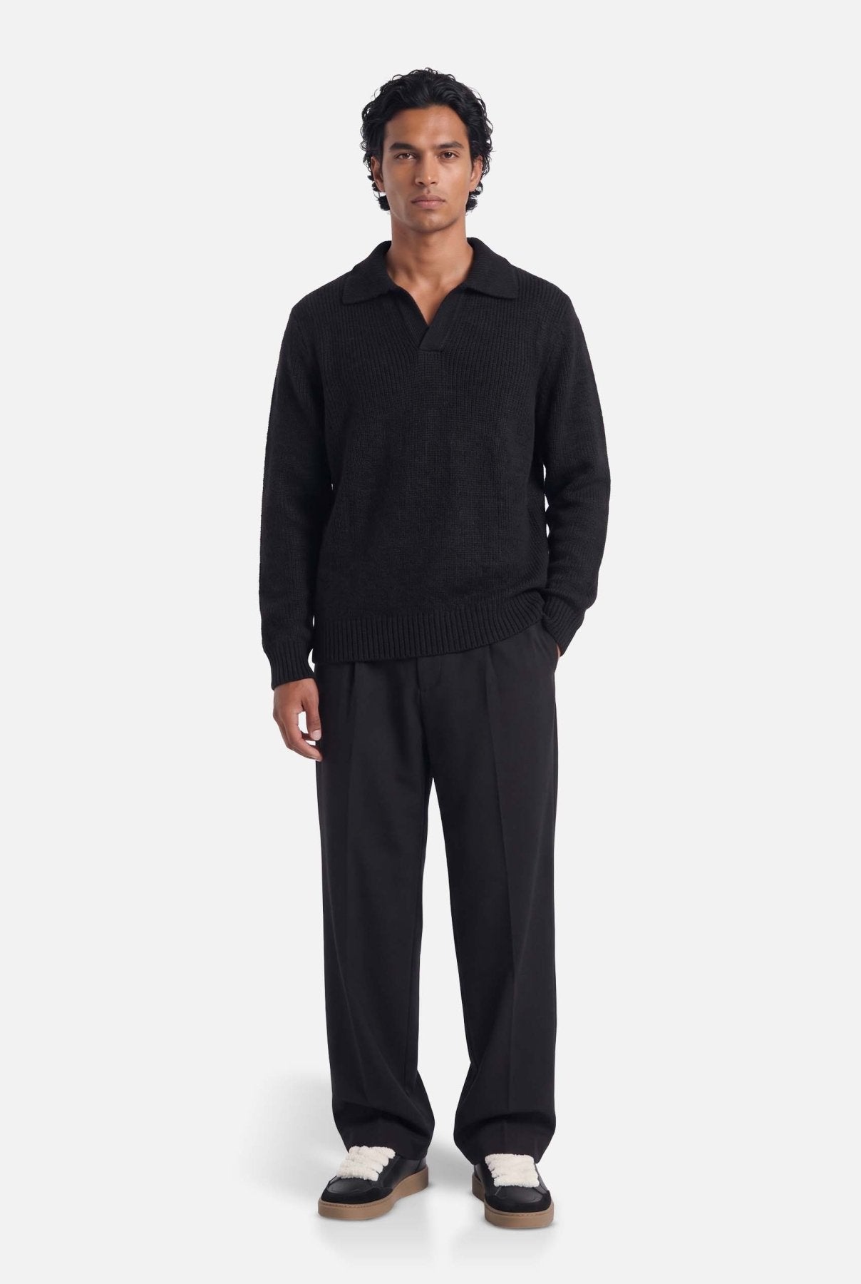 Halvar | Heavyweight Polo Knit | Black - Knitwear Don't Waste Culture