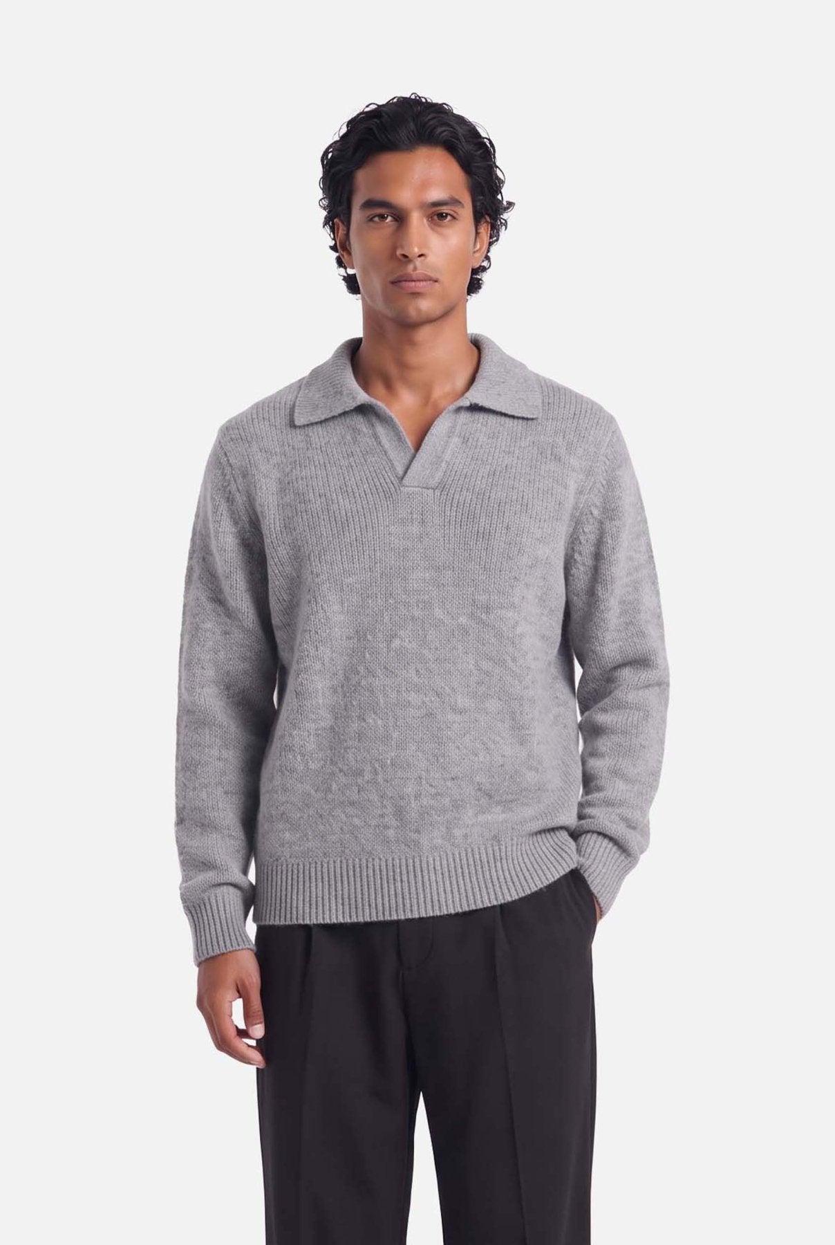 Halvar | Heavyweight Polo Knit | Melange Grey - Knitwear Don't Waste Culture