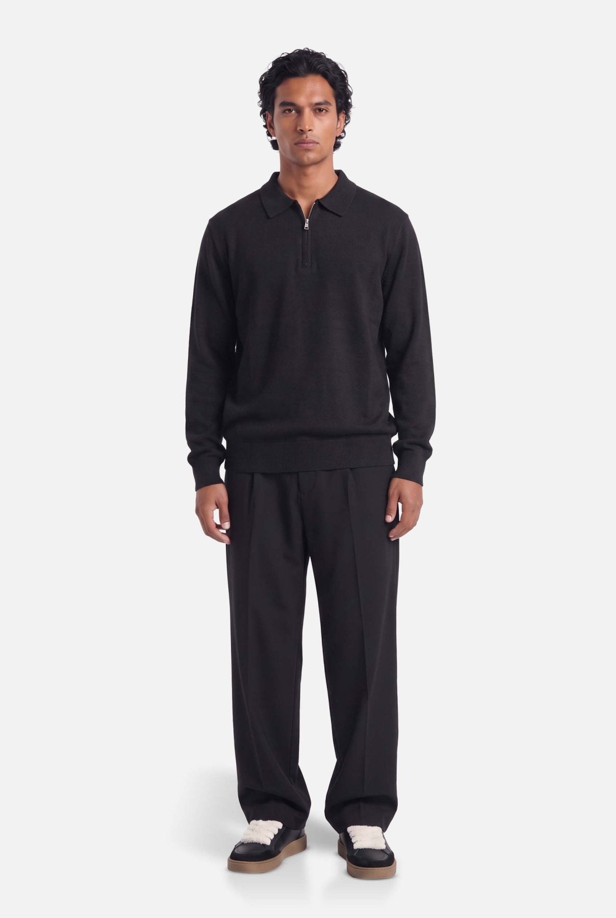 Ole | Fine Zip Polo Knit | Black - Knitwear Don't Waste Culture
