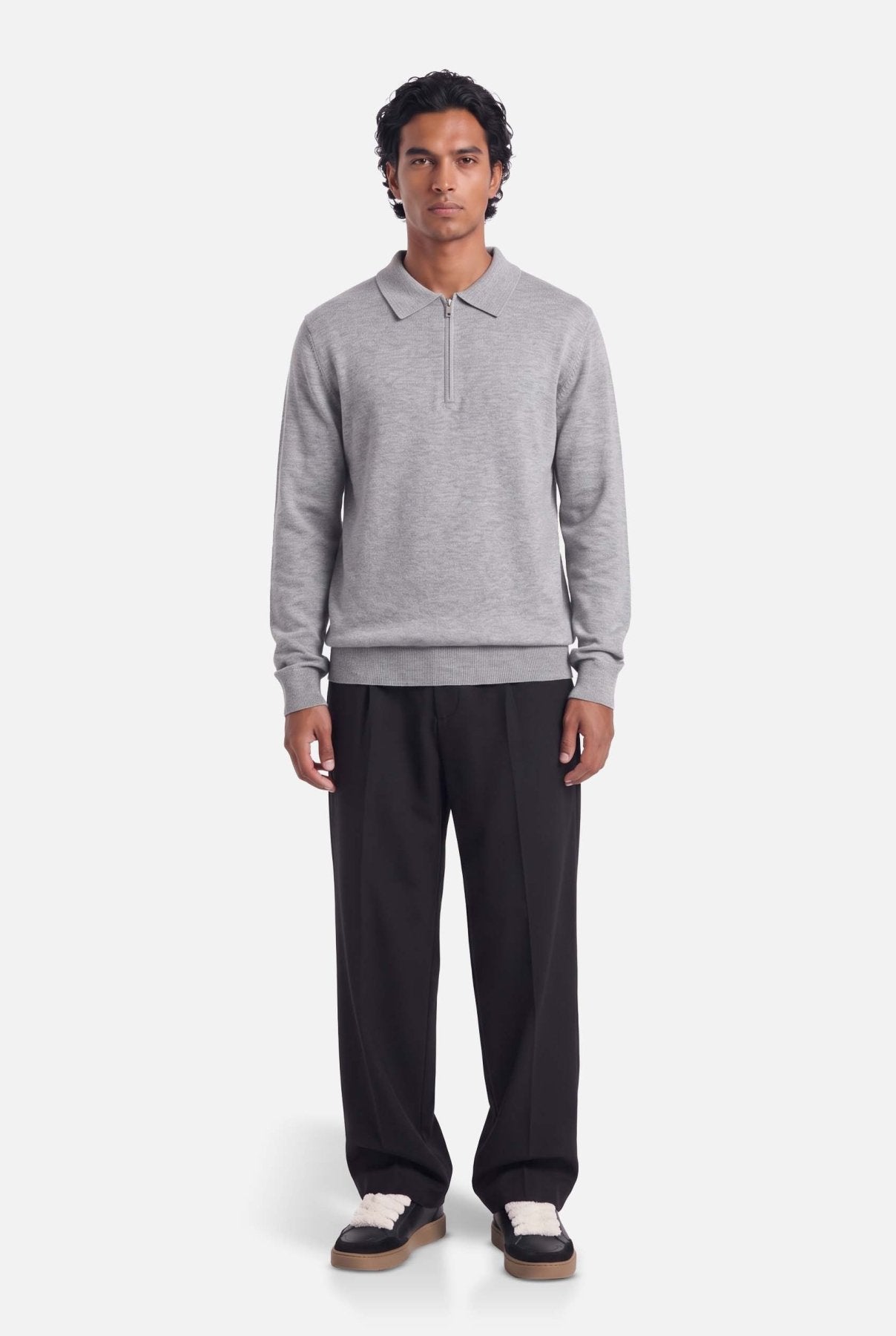 Ole | Fine Zip Polo Knit | Melange Grey - Knitwear Don't Waste Culture