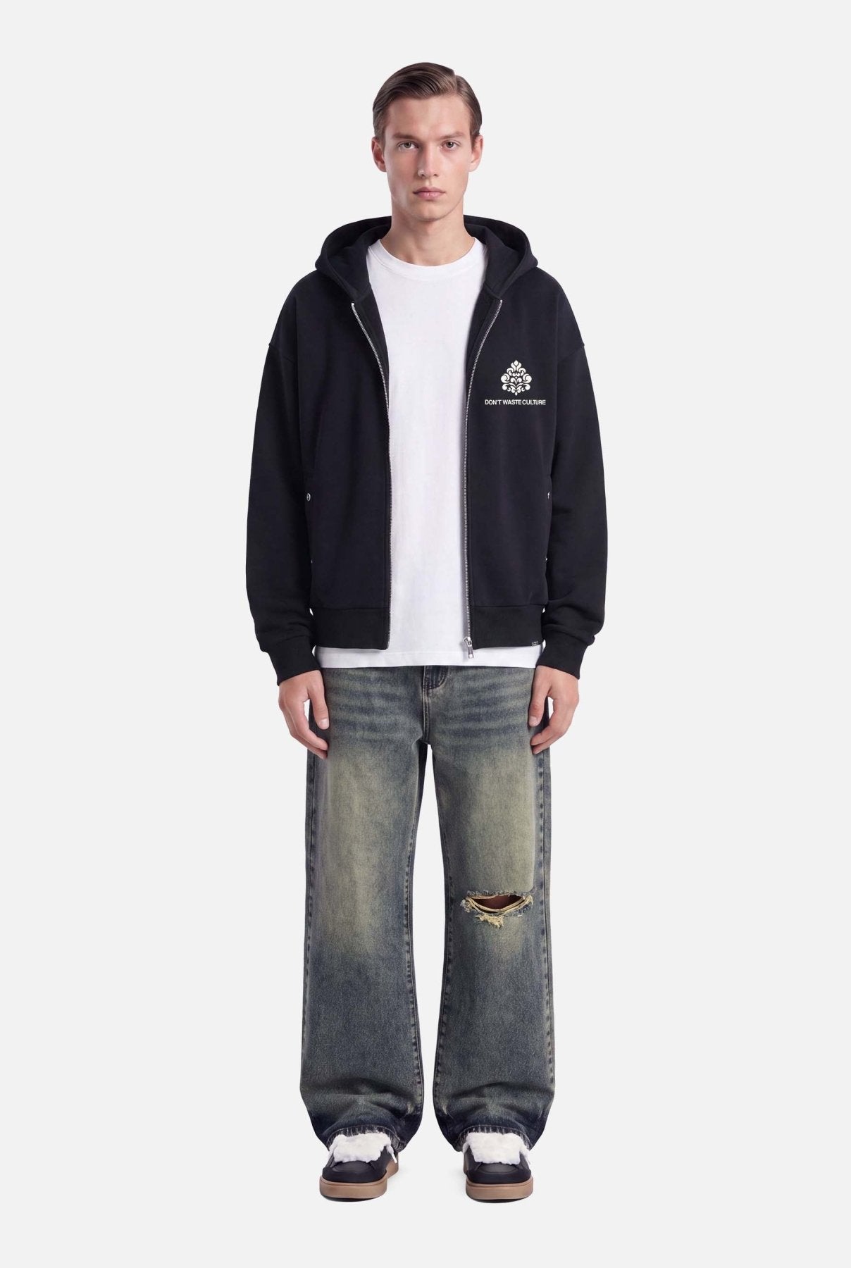Uno Zip Hoodie | Black - Zipper Hoodies Don't Waste Culture