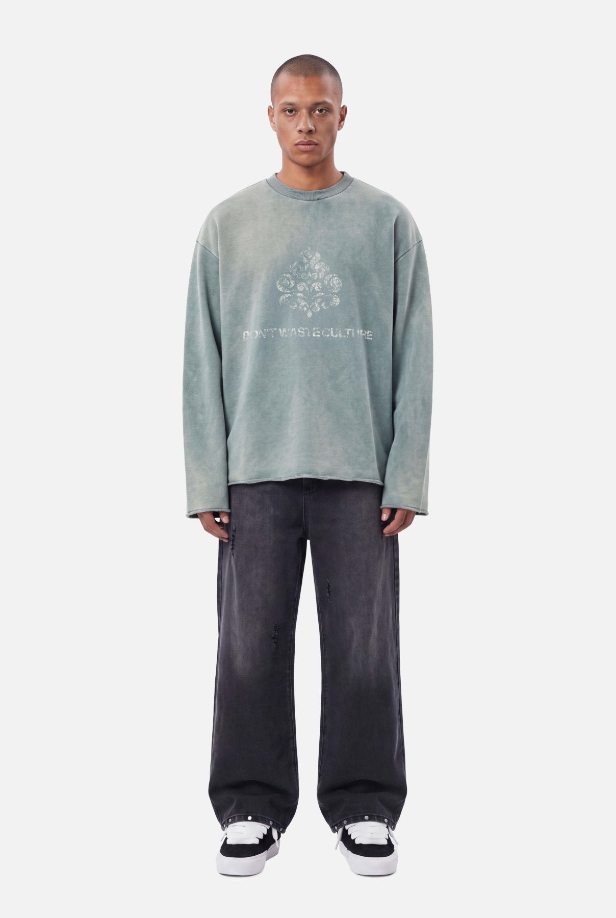 Kazim Cutoff Sweater | Washed Blue - SWEATERS Don't Waste Culture
