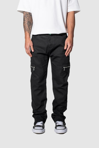 Straight Leg Zipped Sidesplit streetwear Jeans Waxed Black