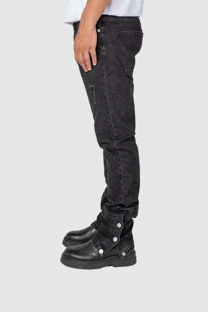 Streetwear black denim jeans button
