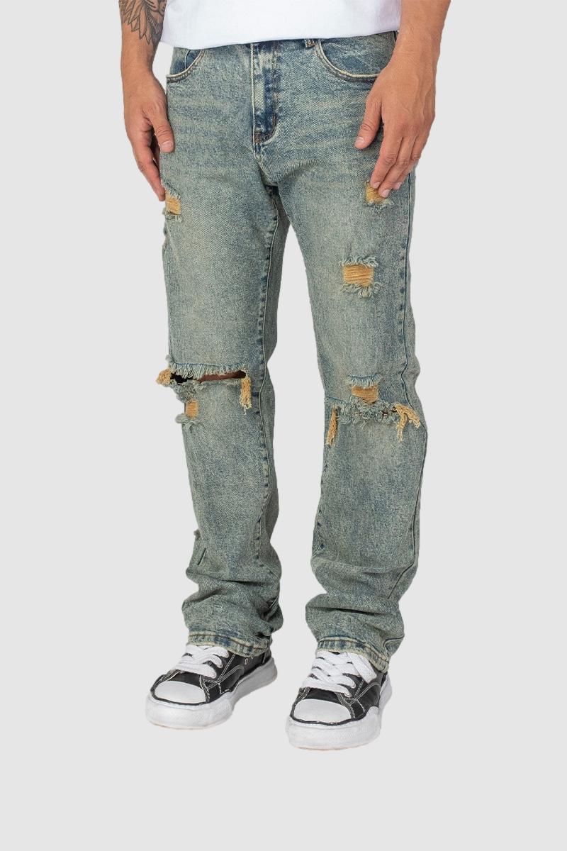 pale heavy ripped distressed streetwear jeans straight leg baggy
