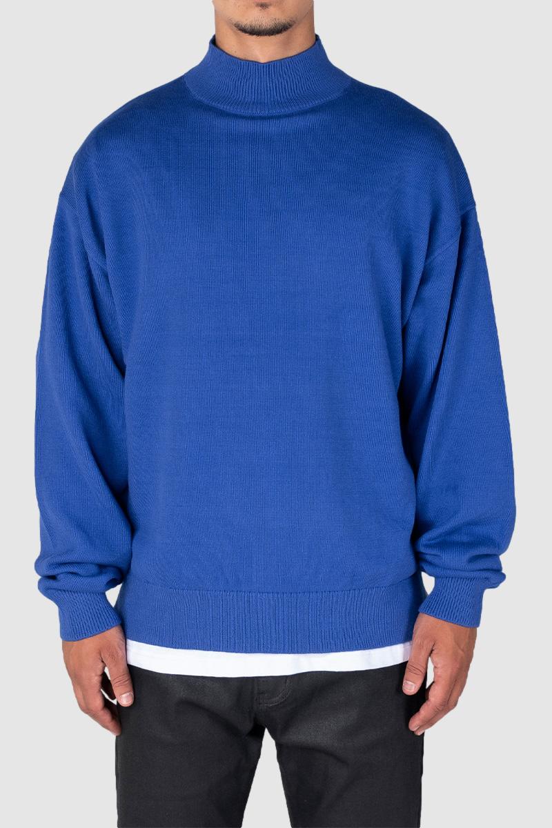 Oversized Streetwear Knitwear Crewneck Sweater Blue