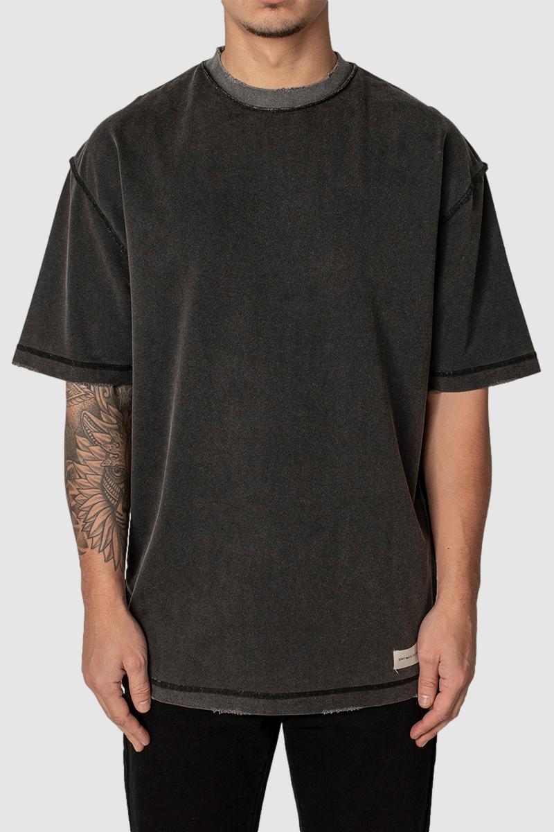 grey oversized vintage washed streetwear t shirt backlogo