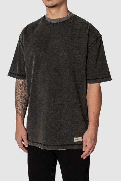 grey oversized vintage washed streetwear t shirt backlogo