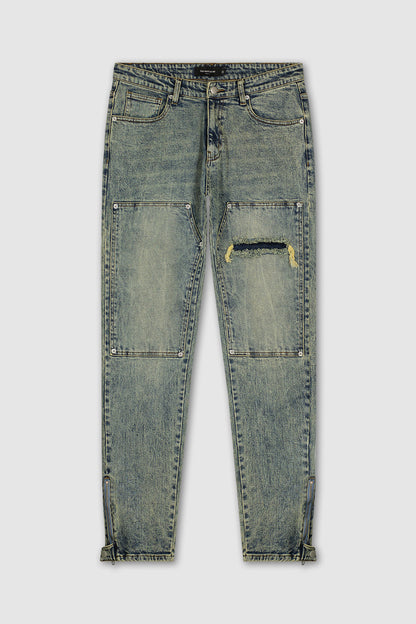 Zip Flare Carpenter streetwear Jeans with pale Wash