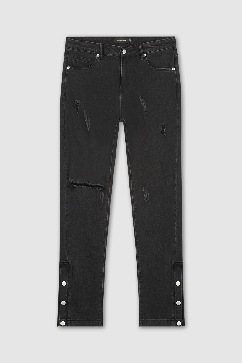 Streetwear black denim jeans button