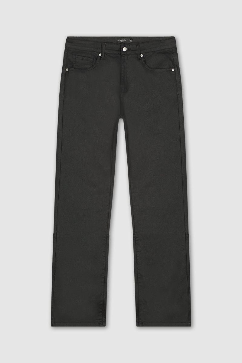 Heavy waxed streetwear straight leg jeans black